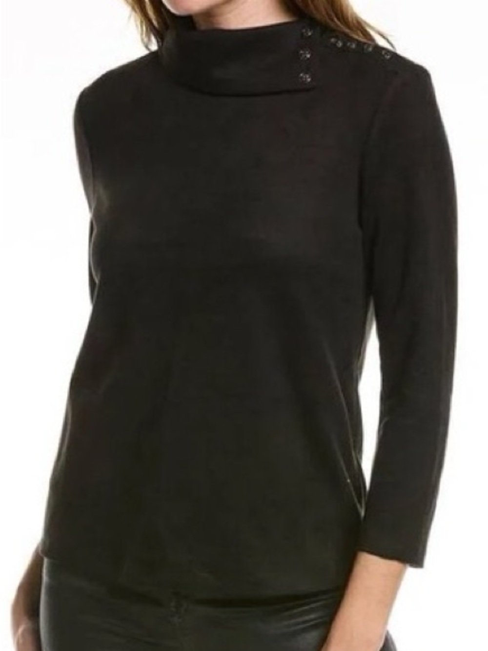 J. McLaughlin Clio Top Size Small Black Button Collar Faux Suede. 23